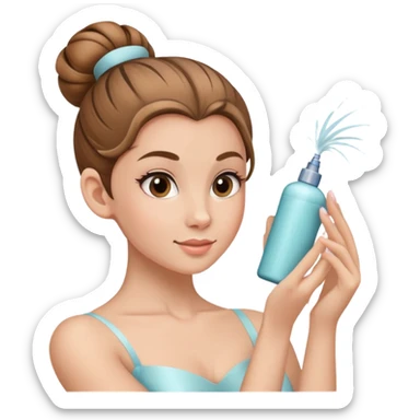 light brown haired ballerina spraying hairspray on her bun sticker