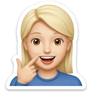 A smiling face with open mouth and taking is finger inside mouth sticker