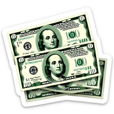 white US dollar bills with dark green details, minimalist design sticker