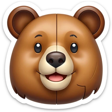 A wooden puzzle toy shaped like a bear with a cute smiling face sticker