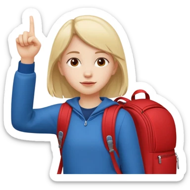 girl with red backpack pointing up to the left, minimal details sticker