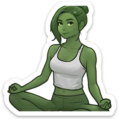Brunette haired tanned girl meditating clean girl aesthetic  sticker