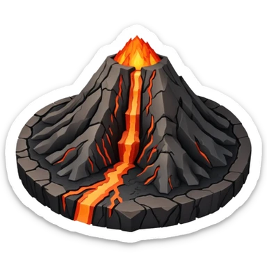 A dormant volcano surrounded by hardened magma paths. sticker