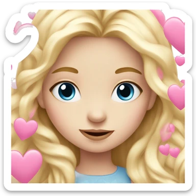 white little girl blue eyes very long blond hair surrounded by pink hearts  sticker