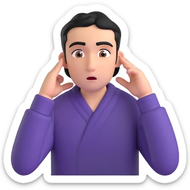 Person leaning forward with one hand behind their ear, eyebrows raised, confused face, as if saying "What? sticker