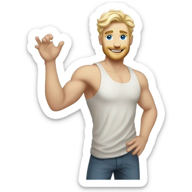 full body raised arms light curl blonde 30yo man blue eyed pale skin sticker
