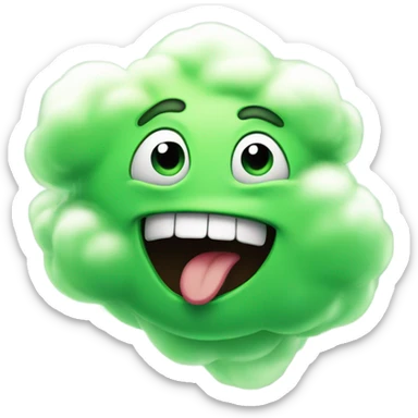 "A funny emoji of a mouth blowing out air, but instead of fresh breath, it's a green, smelly, swirling cloud. sticker