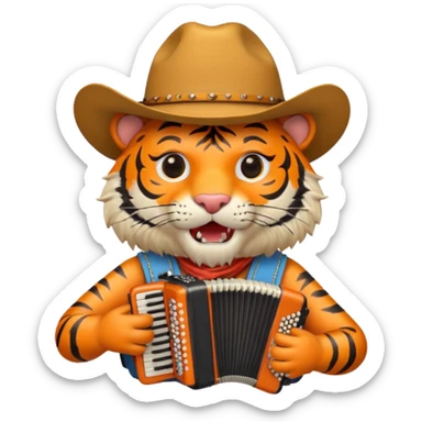 Tiger growling with cowboy hat playing accordion  sticker