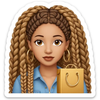Latina with gold hoop earrings and long curly brown box braids  sticker