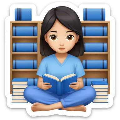pretty asian girls sitting reading blue books sticker
