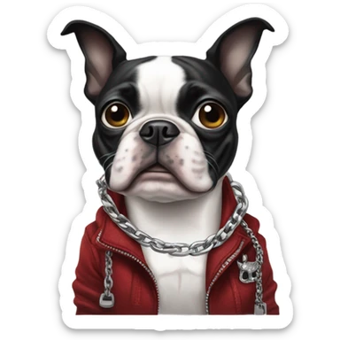 boston terrier with rapper chain sticker