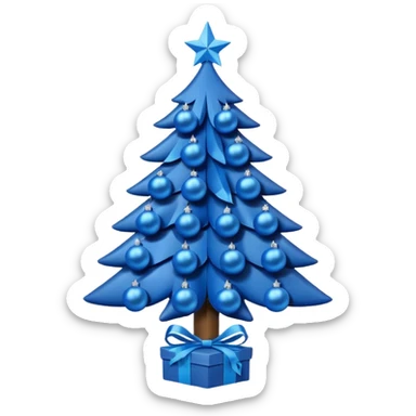 Cute blue Christmas tree decorated with blue balls and blue ribbons sticker