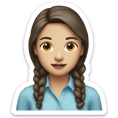 Pretty lady with light brown eyes and dark brown hair with a light blue shirt on sticker