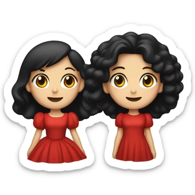 
One figure has long, flowing dark hair, wearing a bright red dress with puffed sleeves, radiating elegance.
The other figure has short, wavy dark hair, dressed in a sleek black shirt, adding a classic, formal vibe.
 sticker