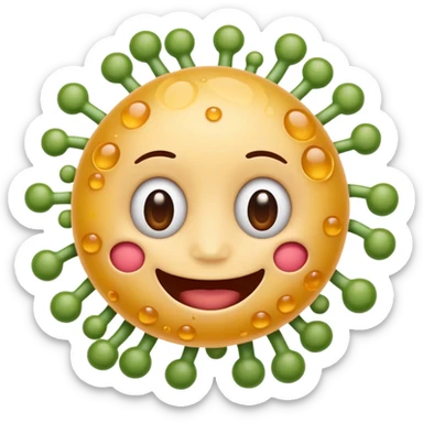 bacteria with visible organelles, cheerful face, emoji style sticker