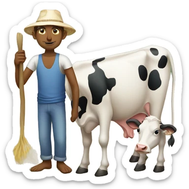 poor indian dairy farmer with cow sticker