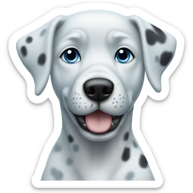 sky blue dog with darker blue spots and a dark blue nose. Her eyes are white with black pupils  sticker