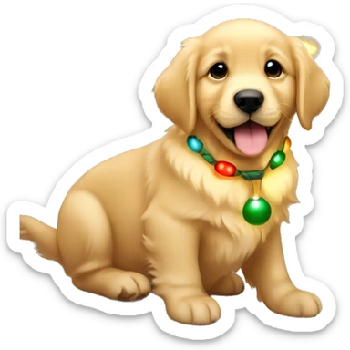 Golden retriever puppy with Christmas lights  sticker