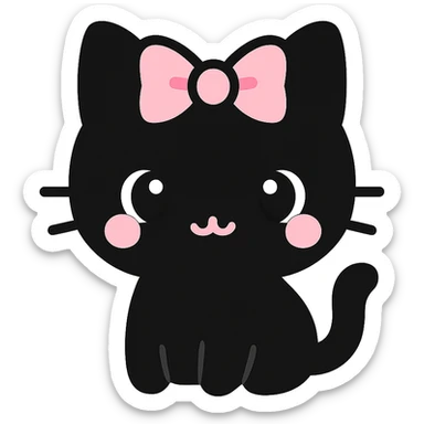 Replace the pet with a cute gothic black cat with a pink bow, keeping the kawaii gothic style. Preserve transparent background. sticker
