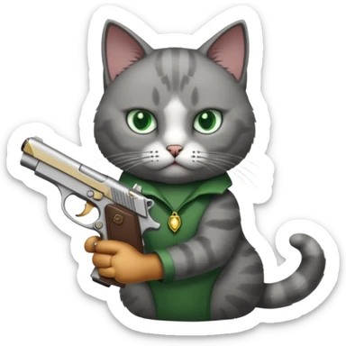 Cat with a pistol sticker
