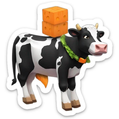 Cow riding a happy carrot on a Minecraft ender dragon  sticker