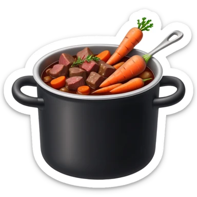 boeuf bourguignon in a pot with red wine, carrots, and beef chunks sticker