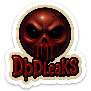 Transform the emoji into a horror-themed style with dark, spooky elements. Use blood red and shadowy colors. Make the text 'Dbd Leaks' look eerie and unsettling. Keep the background transparent. sticker