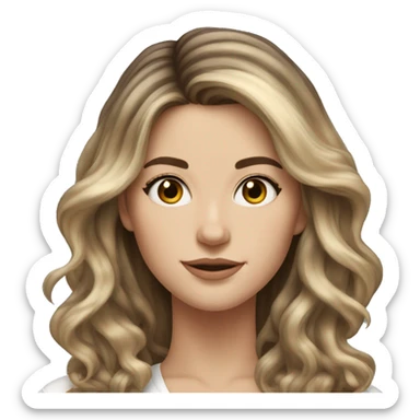 White girl with long voluminous brown hair with blonde highlights balayage sticker