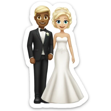 Tanned bride with blonde black hair and white groom with blonde hair blue eyes sticker