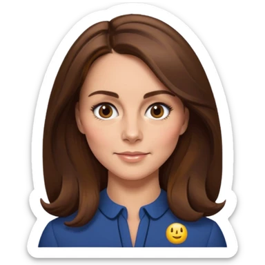 Kate Middleton as an apple style emoji, close-up face, subtle makeup, brown hair sticker