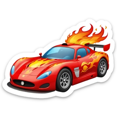 Racing car with flames coming out the back sticker