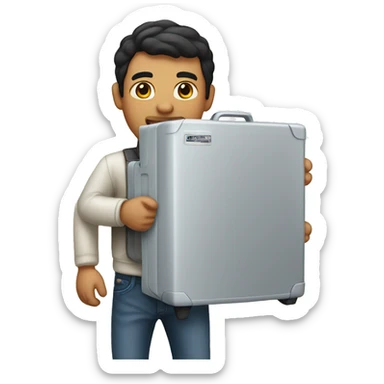 Mexican male carrying a refrigerator sticker