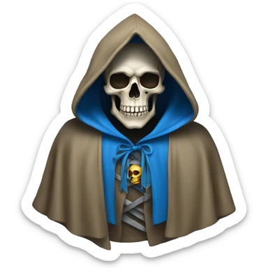 skull wearing blue hood and cloak sticker