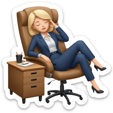 Boss sleeping in a chair with her legs up on the desk sticker