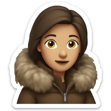 Brunette with a puffy brown winter coat  sticker