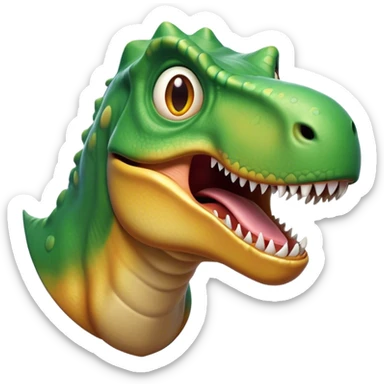 Cinematic Comical T-rex Portrait Emoji, Head tilted dramatically with an exaggeratedly shocked expression, featuring its iconic massive head, tiny comically expressive arms, and wide, playful eyes full of humorous disbelief, Simplified yet hilariously expressive features, highly detailed, glowing with a slightly sassy prehistoric glow, high shine, dramatic yet playful, stylized with an air of cheeky dinosaur mischief, soft glowing outline, capturing the essence of a meme-worthy T-rex that looks ready to side-eye its way into viral fame! sticker