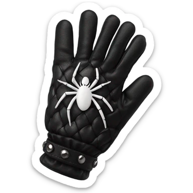 spider black studded leather glove with a face sticker