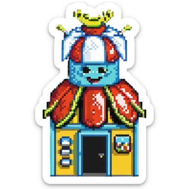 Krusty Krab restaurant from SpongeBob, anchor-shaped fast food building sticker