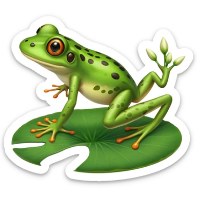 A realistic frog jumping from one Lilly pad to another sticker