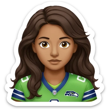 Long wavy Dark brown hair, brown eyes with small nose ring of seahawks fan women sticker