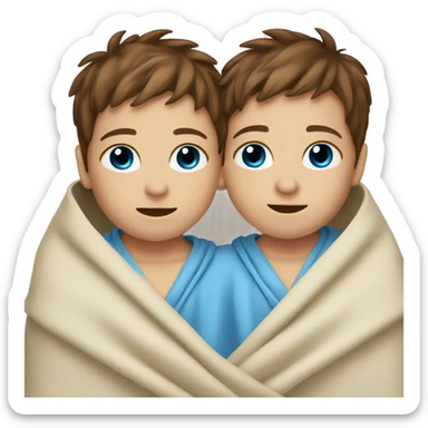 Twin baby boys brown hair blue eyes wrapped in a blanket  sticker