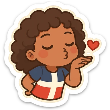 chibi emoji of a Dominican character with curly hair and brown skin, blowing a kiss sticker