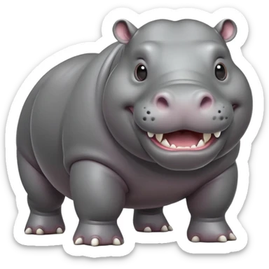 cinematic-hippo-realistic-full-body-side-view-standing-on-all-fours-emoji,-massive-round-frame,-wide-mouthed-grin-exposing-huge-teeth,-head-tilted-dramatically,-thick-grey-hide-glossy sticker