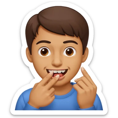 Emoji gêne et content qui mort un seule ongle Et on voit ses dents  sticker