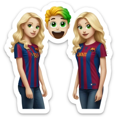 two blonde friends one has green eye in fc barcelona T-shirt sticker