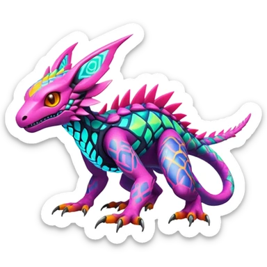 Tropical lush warm-colored modern colorful neon-colored cyber-Fakémon-Digimon-Trico-creature sticker