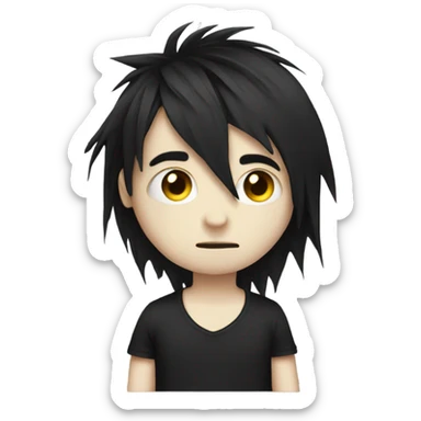 Emo emoji with black messy hair  sticker