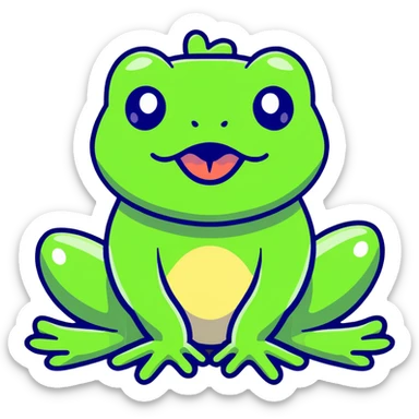 Green frog with its tongue sticking out and cross-eyed, silly expression sticker