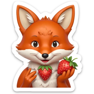 cute fox eating a strawberry portrait, head and shoulders only, holding a fresh strawberry near mouth, happy expression, juicy red berry details, 3D cartoon, mobile game icon style, clean background, no text, no watermark
 sticker