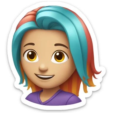 smiling girl with multicolored hair sticker